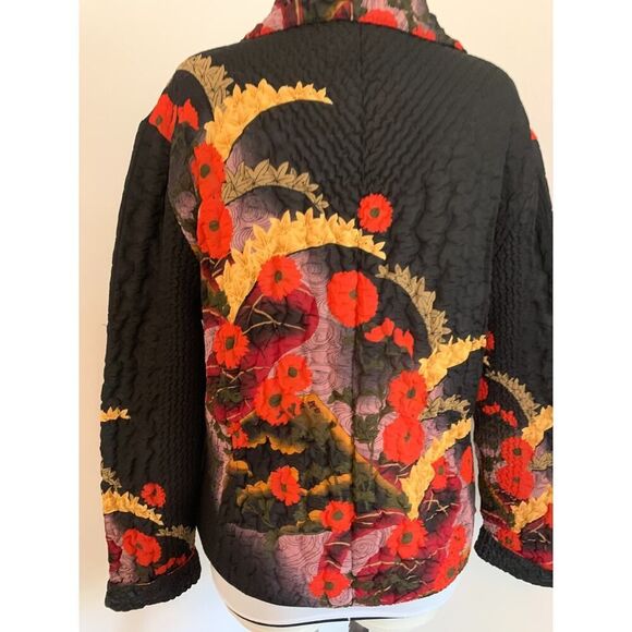 Y2K VTG UBU Puffer Jacket Crushed M Ruched Floral 90 Beaded Crinkle Zip Art Boho - Picture 3 of 16